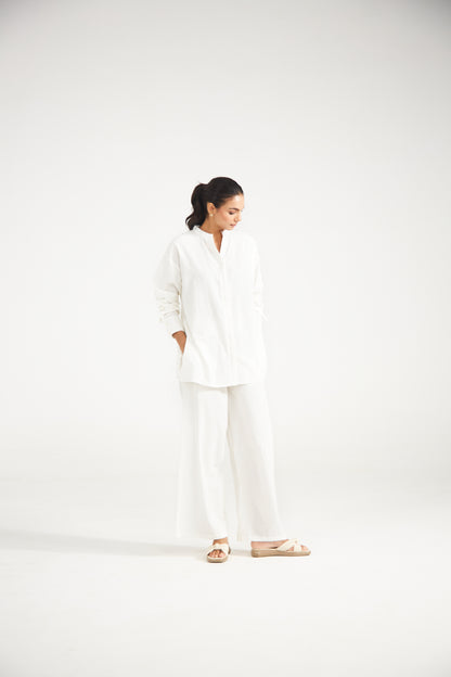 White Cotton Co-ord Set (Set Of Two)