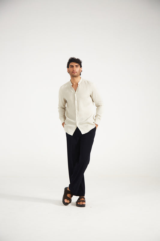 Men’s Solid Almond Beige Pure Linen Shirt