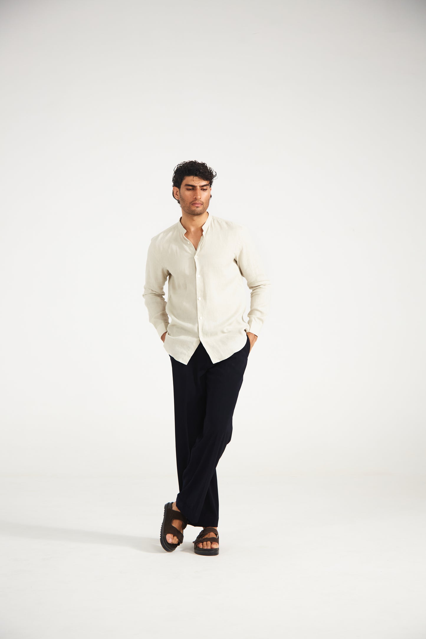 Men’s Solid Almond Beige Pure Linen Shirt