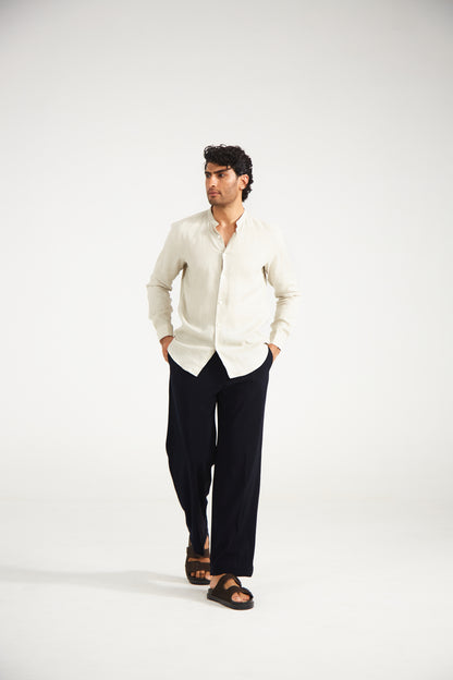 Men’s Solid Almond Beige Pure Linen Shirt
