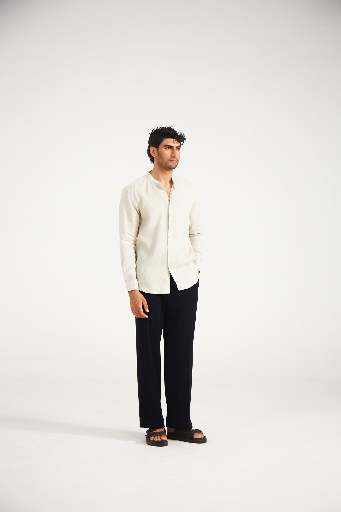 Men’s Solid Almond Beige Pure Linen Shirt