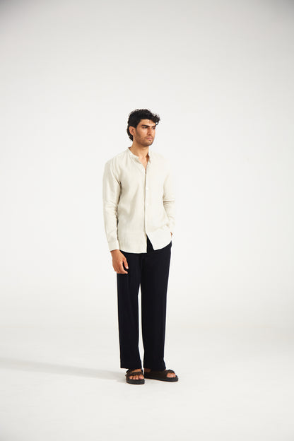 Men’s Solid Almond Beige Pure Linen Shirt