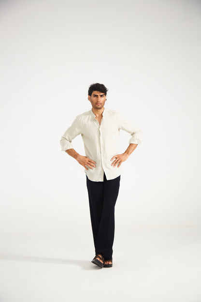 Men’s Solid Almond Beige Pure Linen Shirt