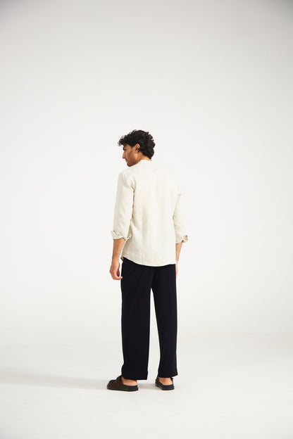 Men’s Solid Almond Beige Pure Linen Shirt