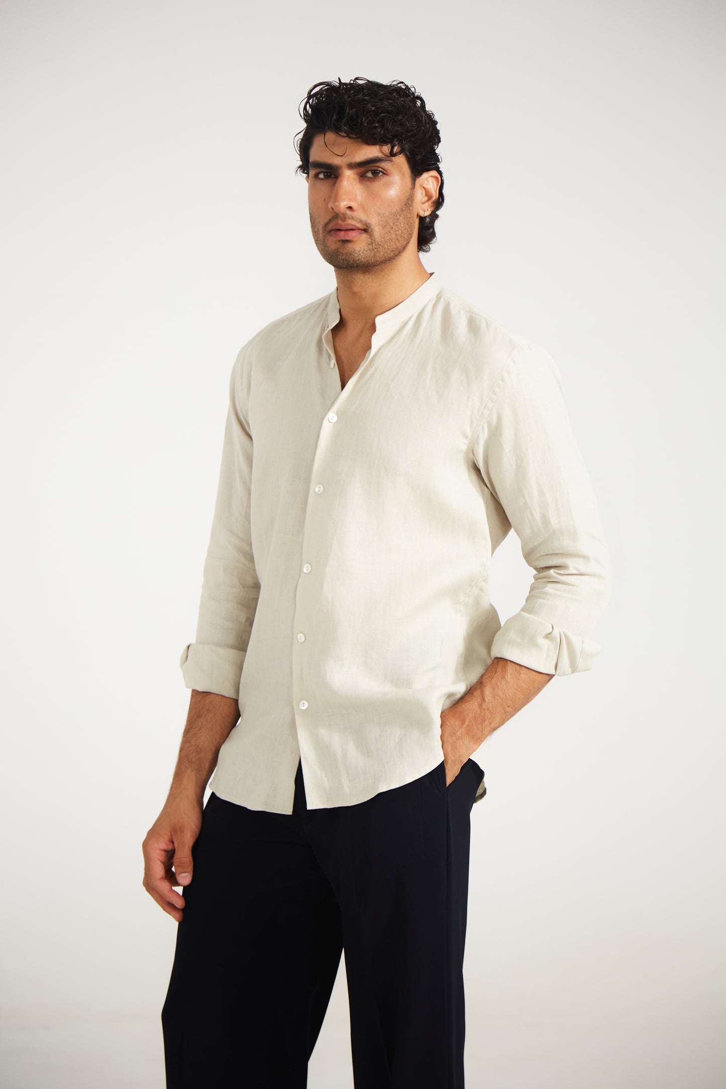 Men’s Solid Almond Beige Pure Linen Shirt