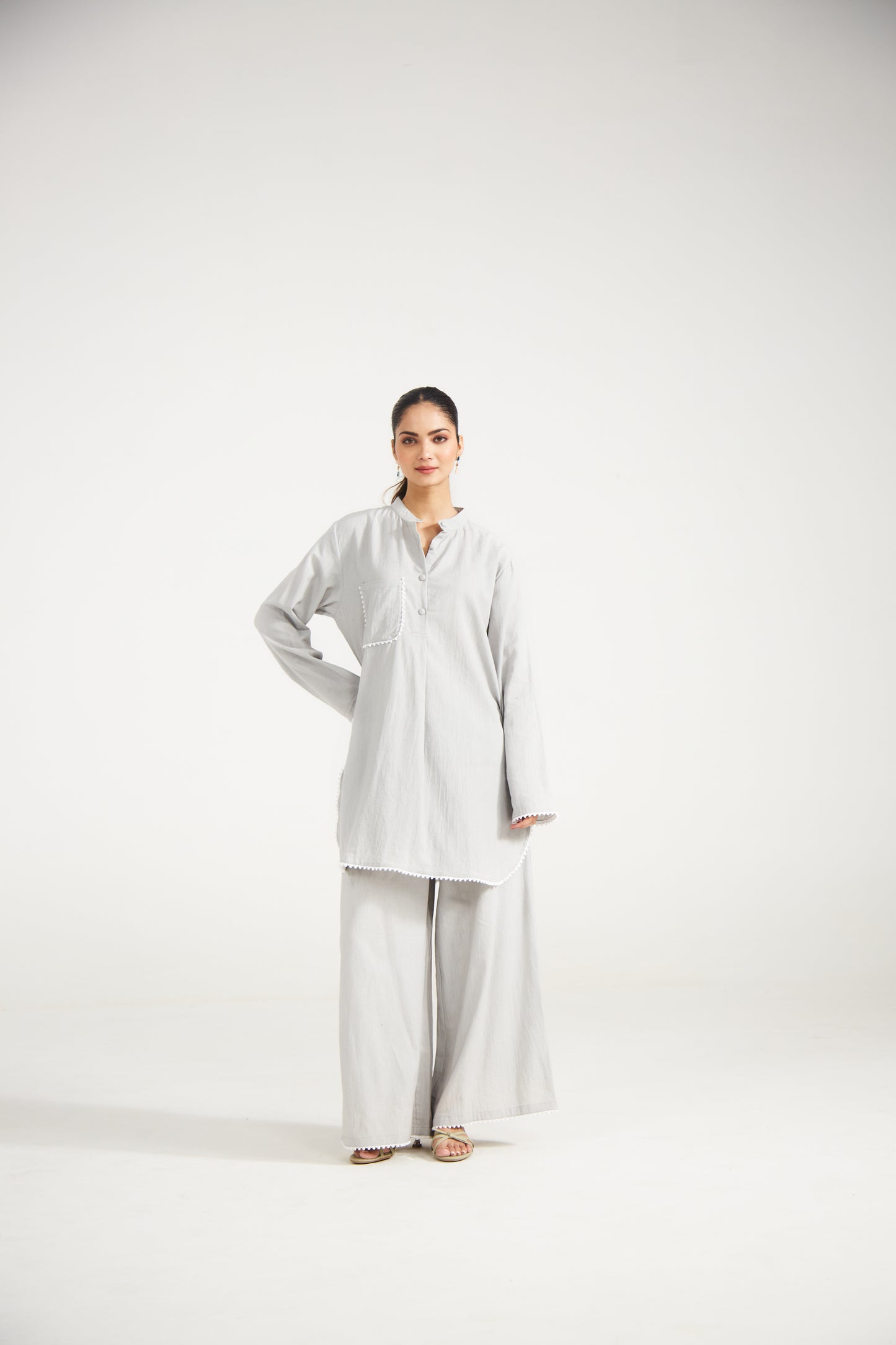 Pearl Grey Cotton Co-ord Set (Set Of Two)