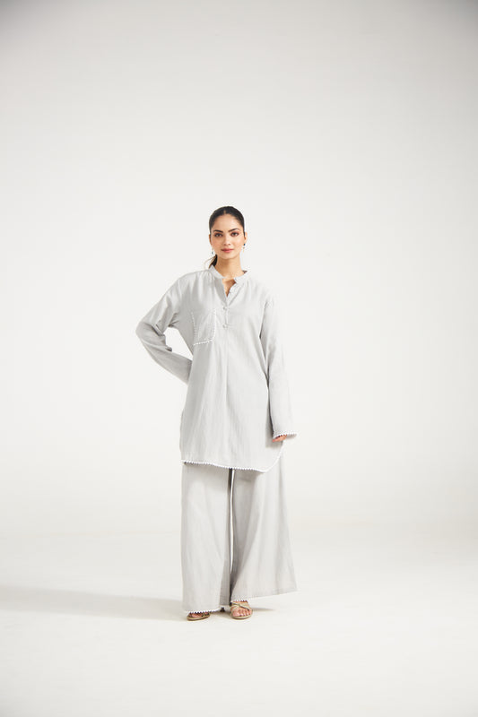 Pearl Grey Cotton Co-ord Set (Set Of Two)