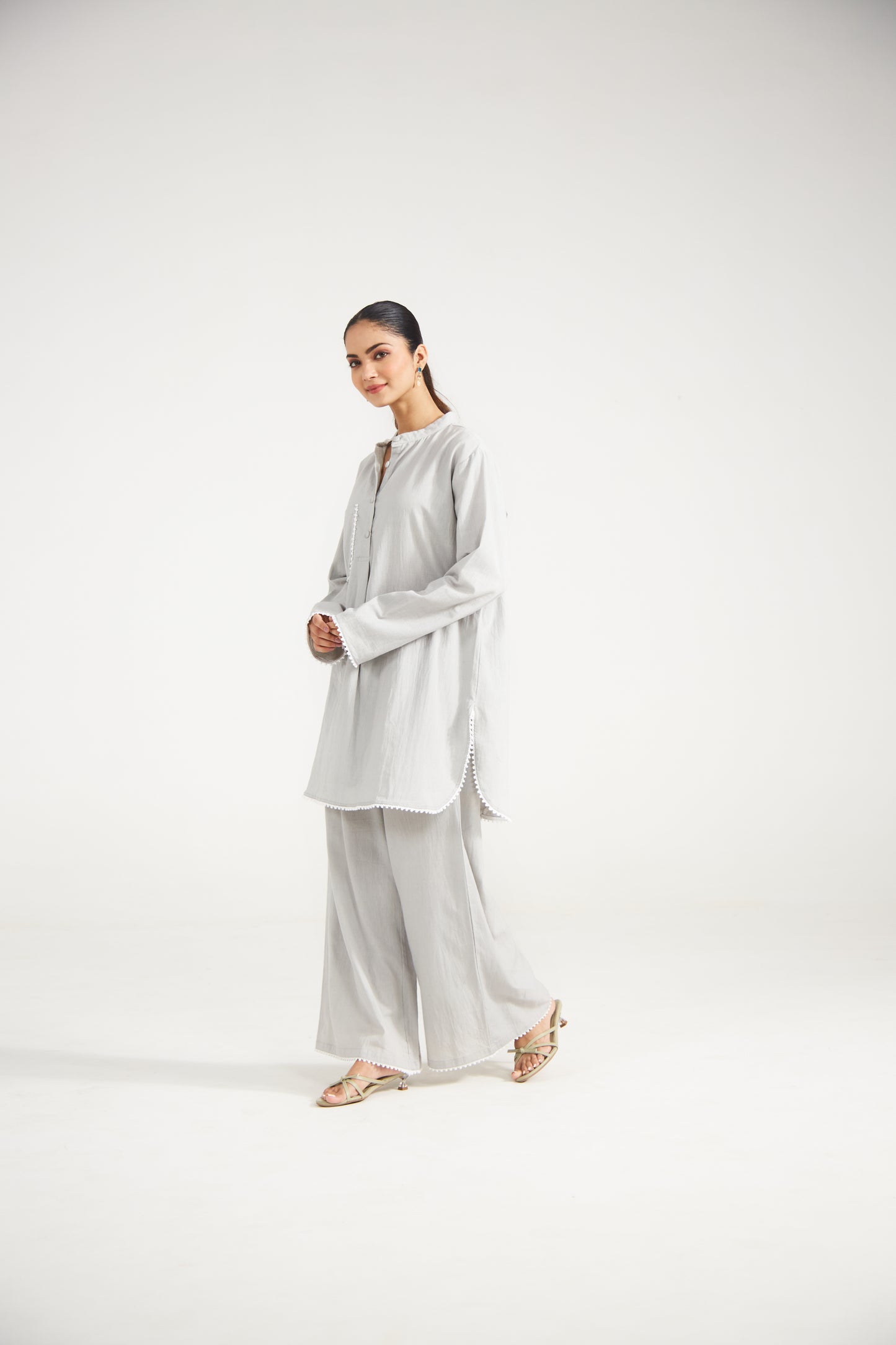 Pearl Grey Cotton Co-ord Set (Set Of Two)