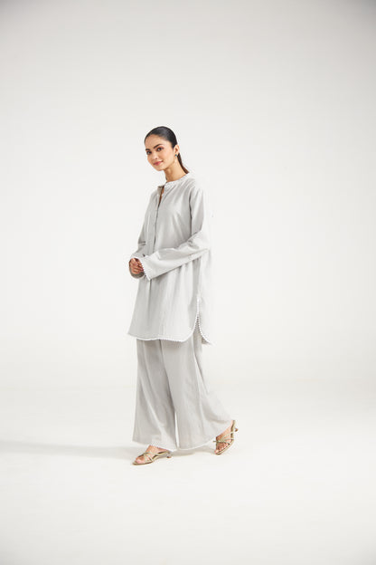 Pearl Grey Cotton Co-ord Set (Set Of Two)
