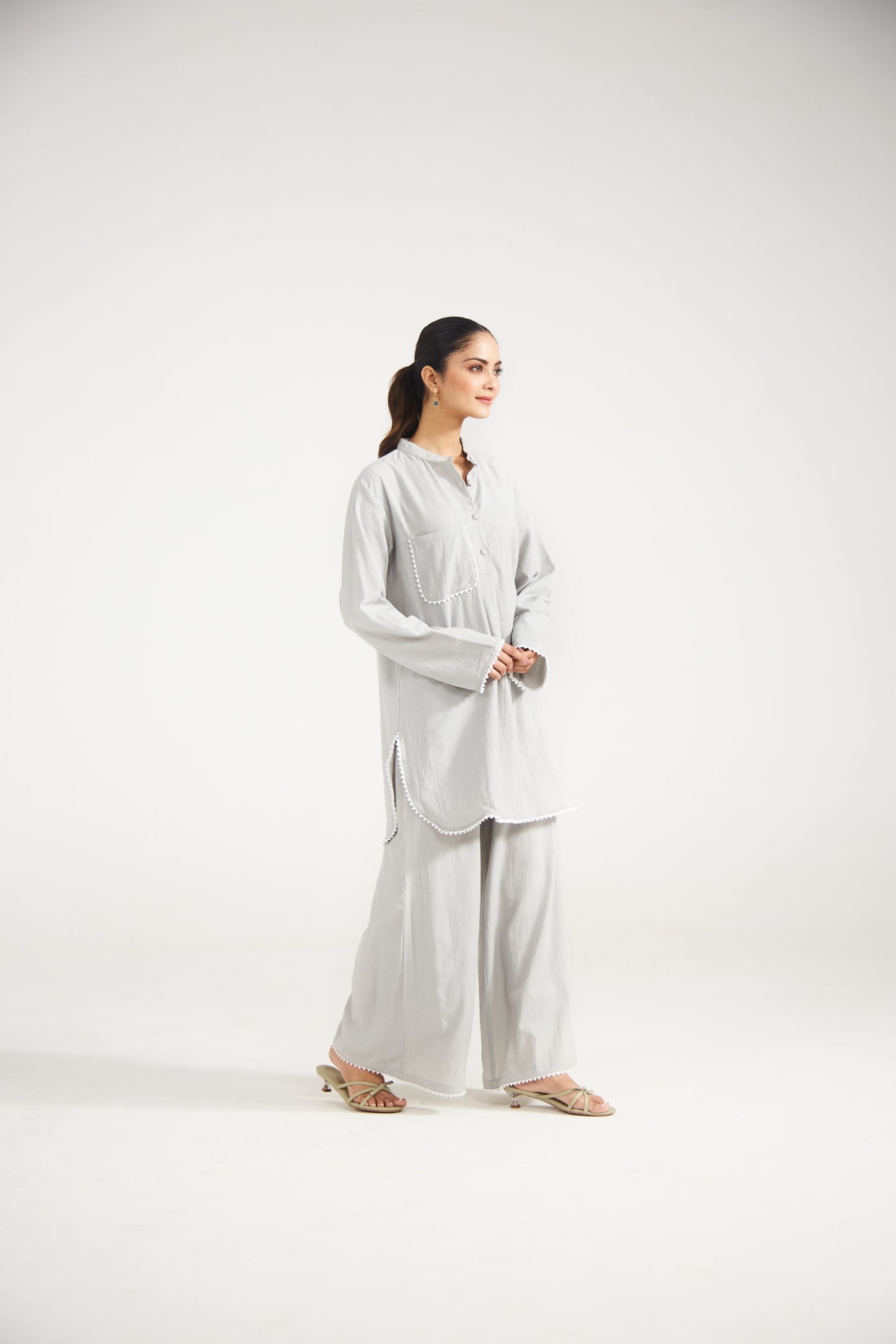 Pearl Grey Cotton Co-ord Set (Set Of Two)