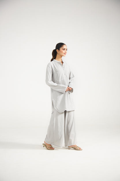 Pearl Grey Cotton Co-ord Set (Set Of Two)