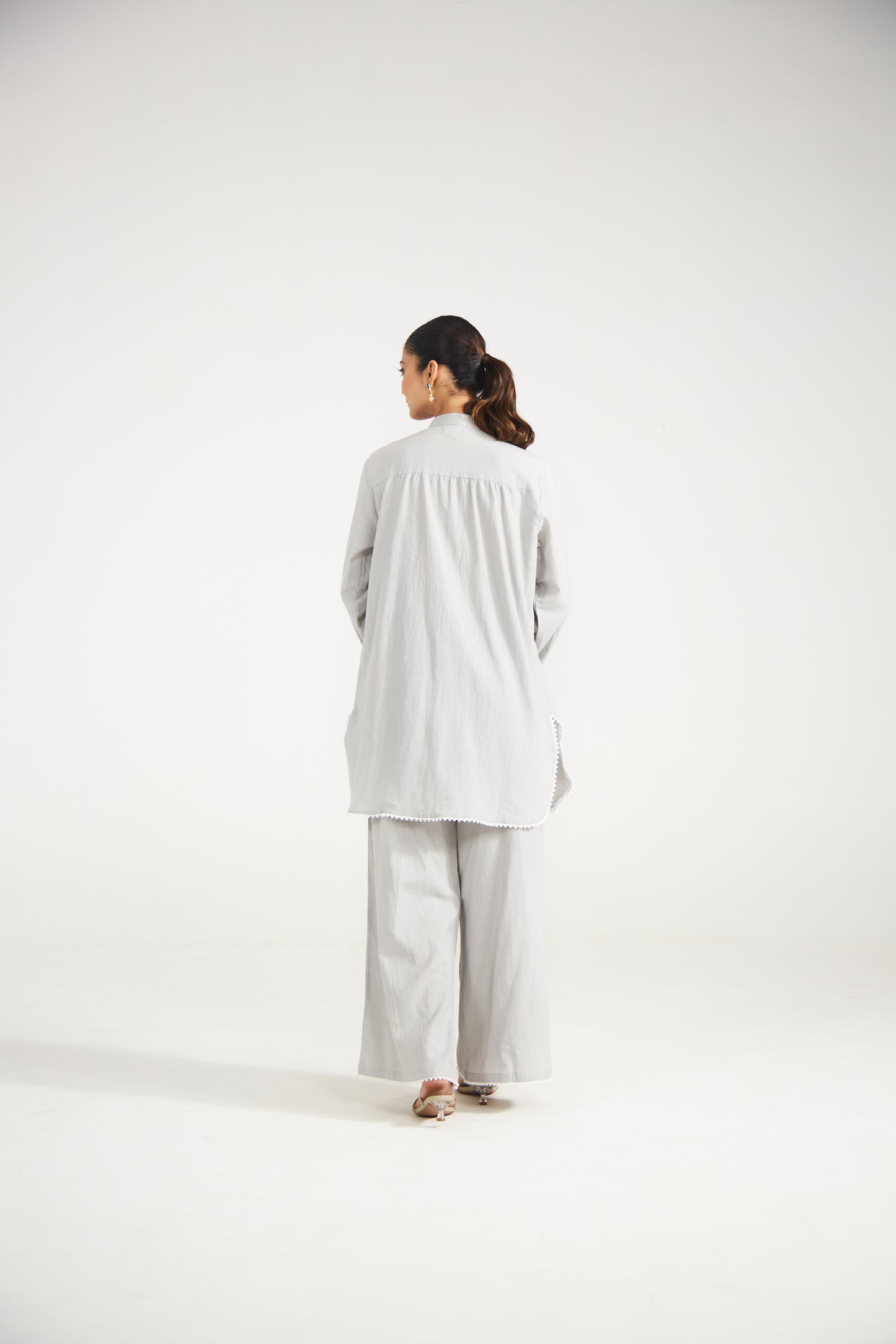 Pearl Grey Cotton Co-ord Set (Set Of Two)