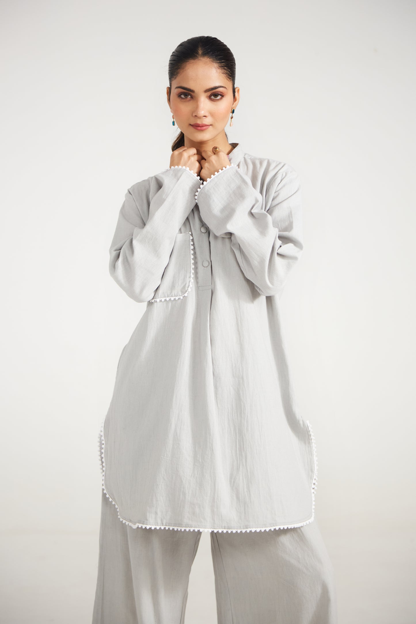 Pearl Grey Cotton Co-ord Set (Set Of Two)