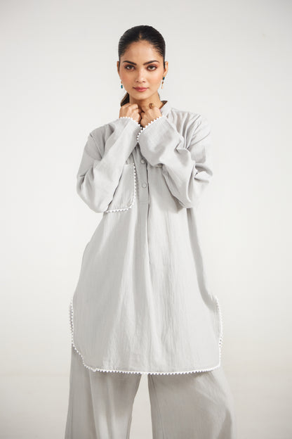 Pearl Grey Cotton Co-ord Set (Set Of Two)