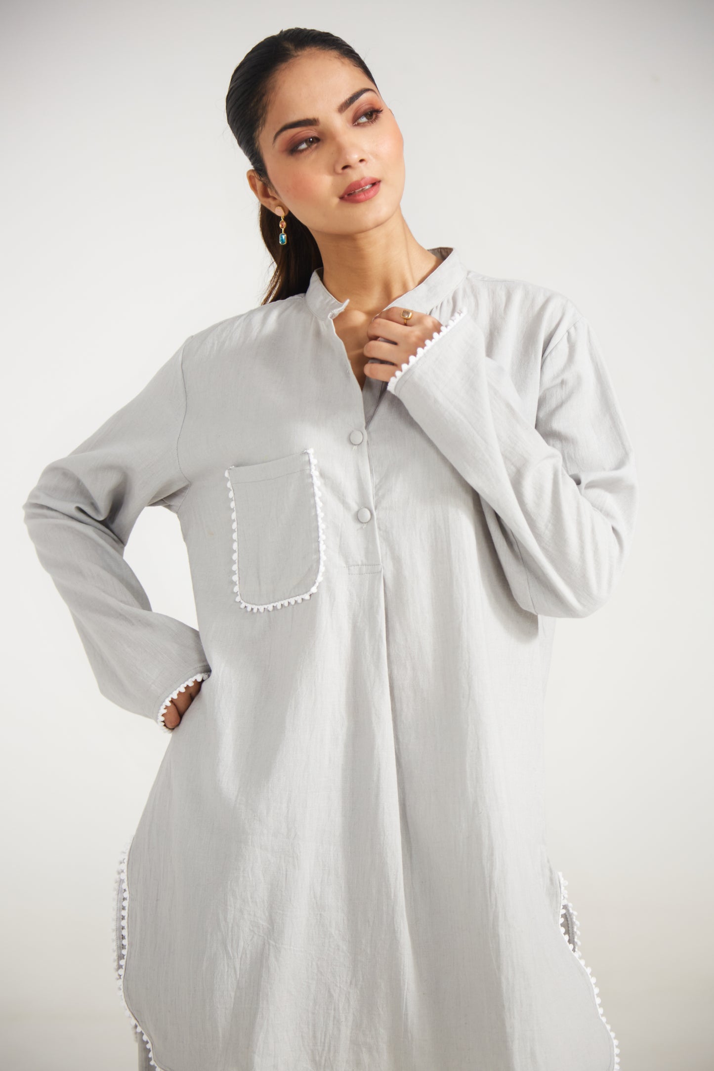 Pearl Grey Cotton Co-ord Set (Set Of Two)