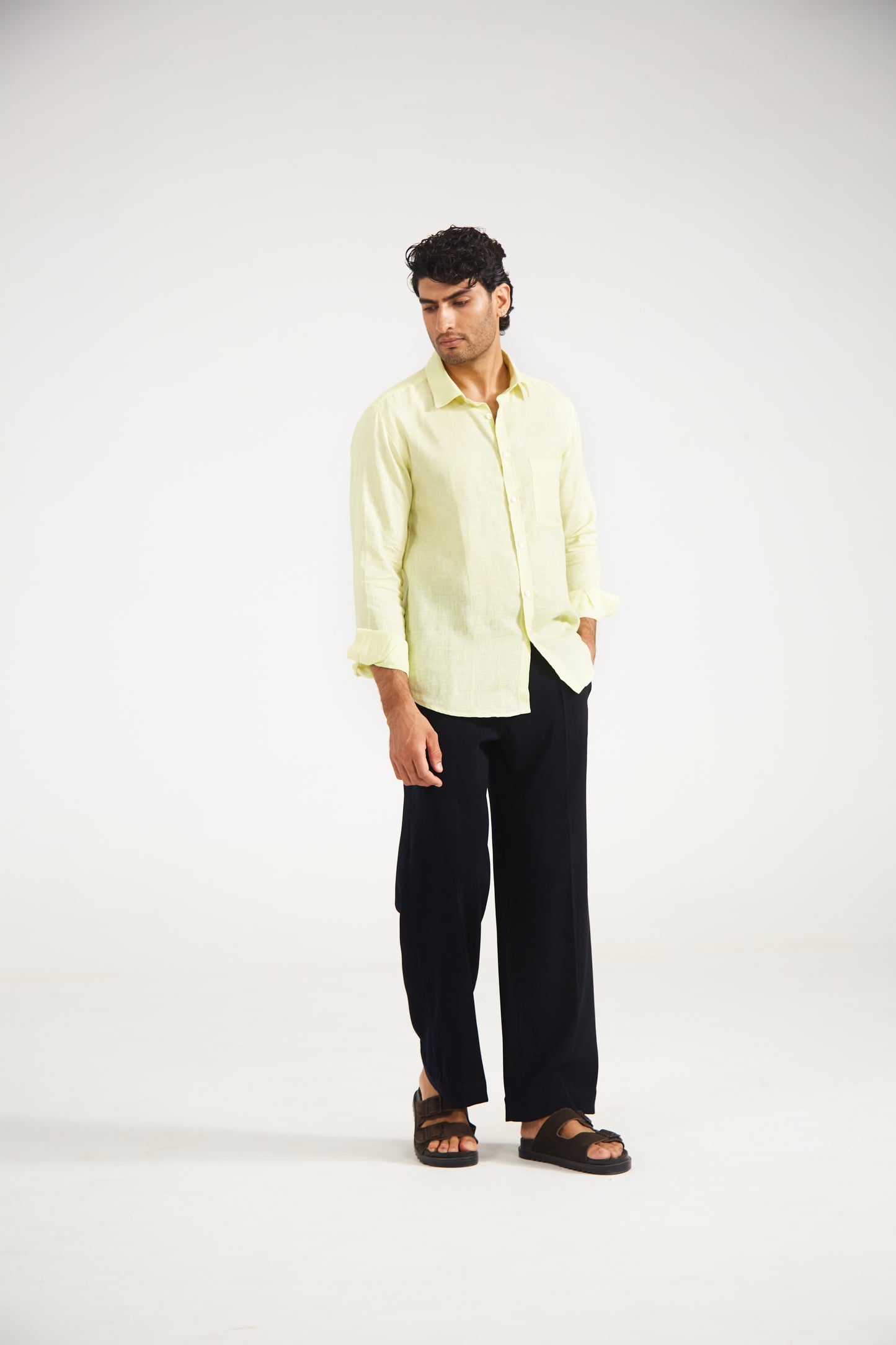Men’s Solid Lime Pure Linen Shirt