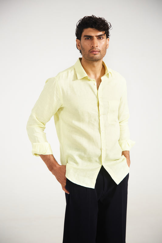 Men’s Solid Lime Pure Linen Shirt
