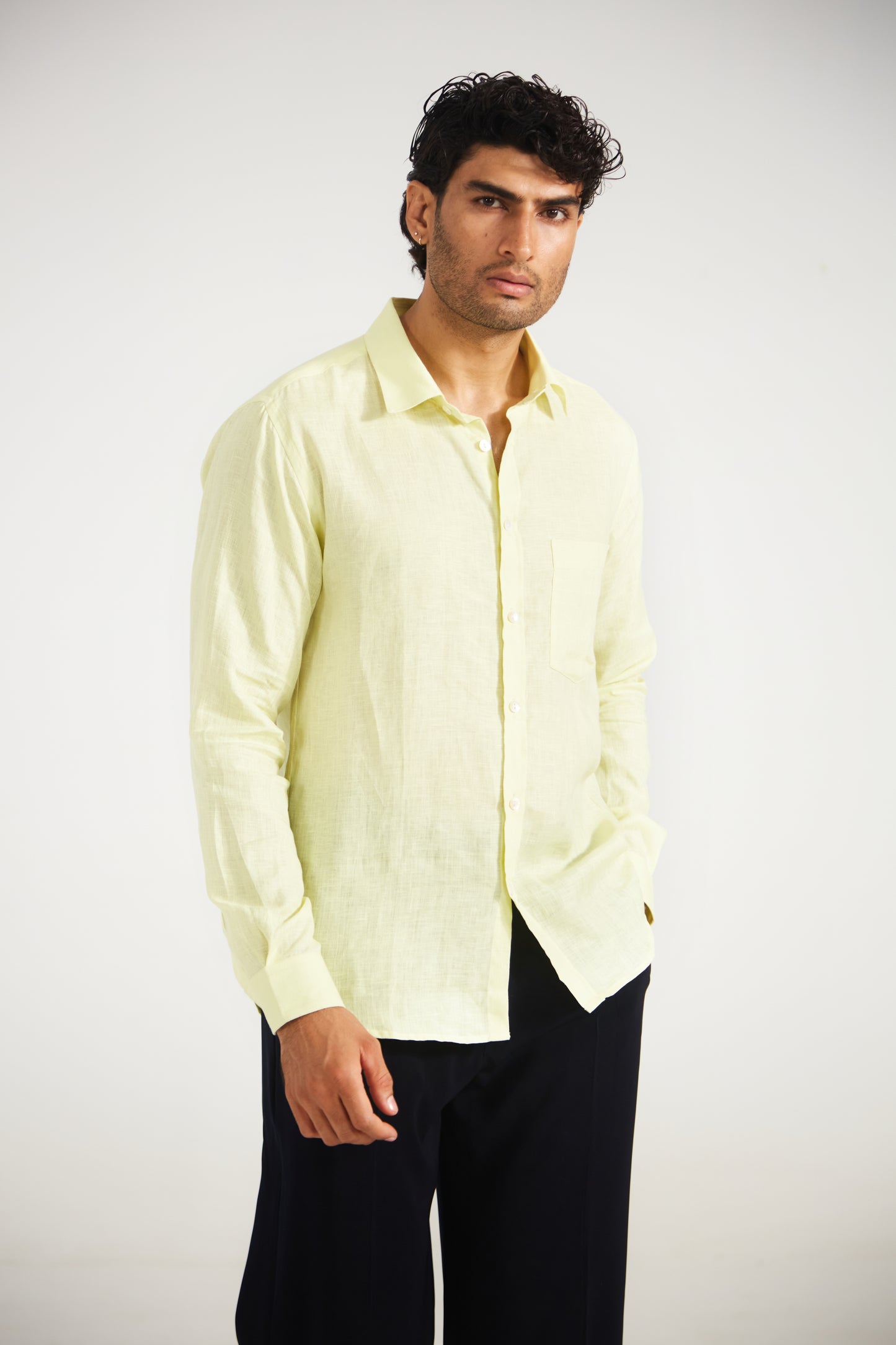 Men’s Solid Lime Pure Linen Shirt