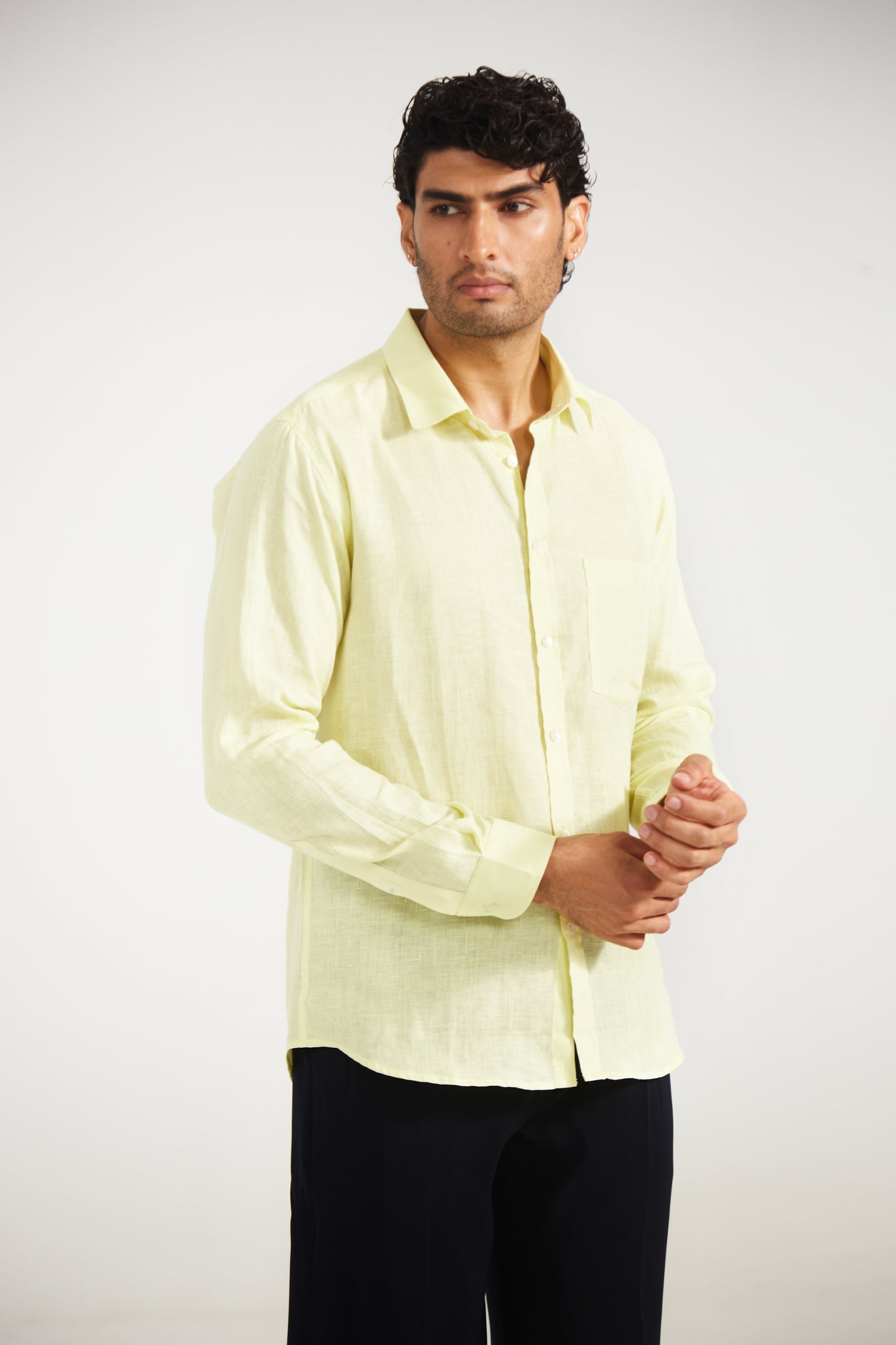 Men’s Solid Lime Pure Linen Shirt