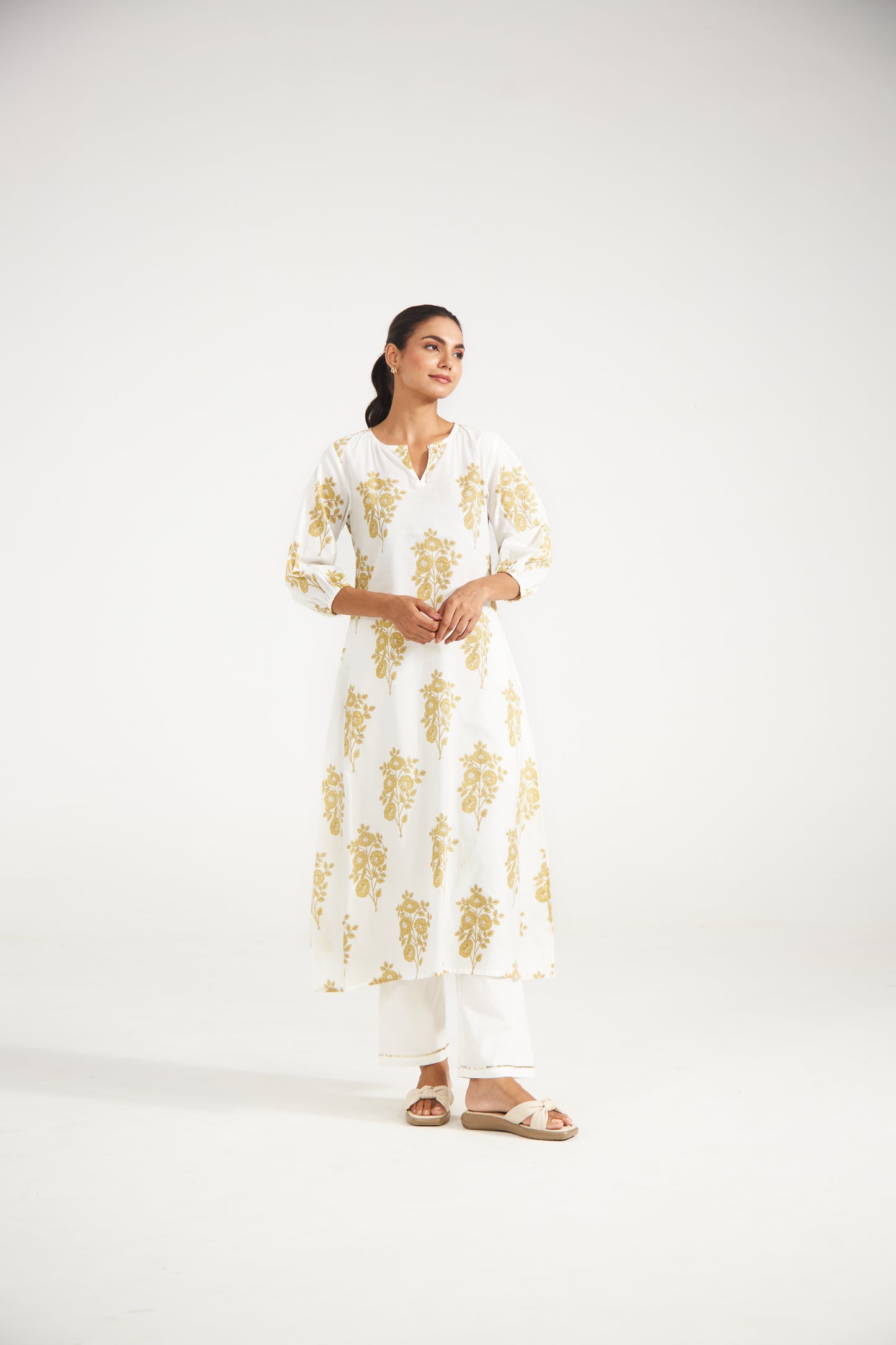 Ivory Floral Tunic Set (Set Of Two)