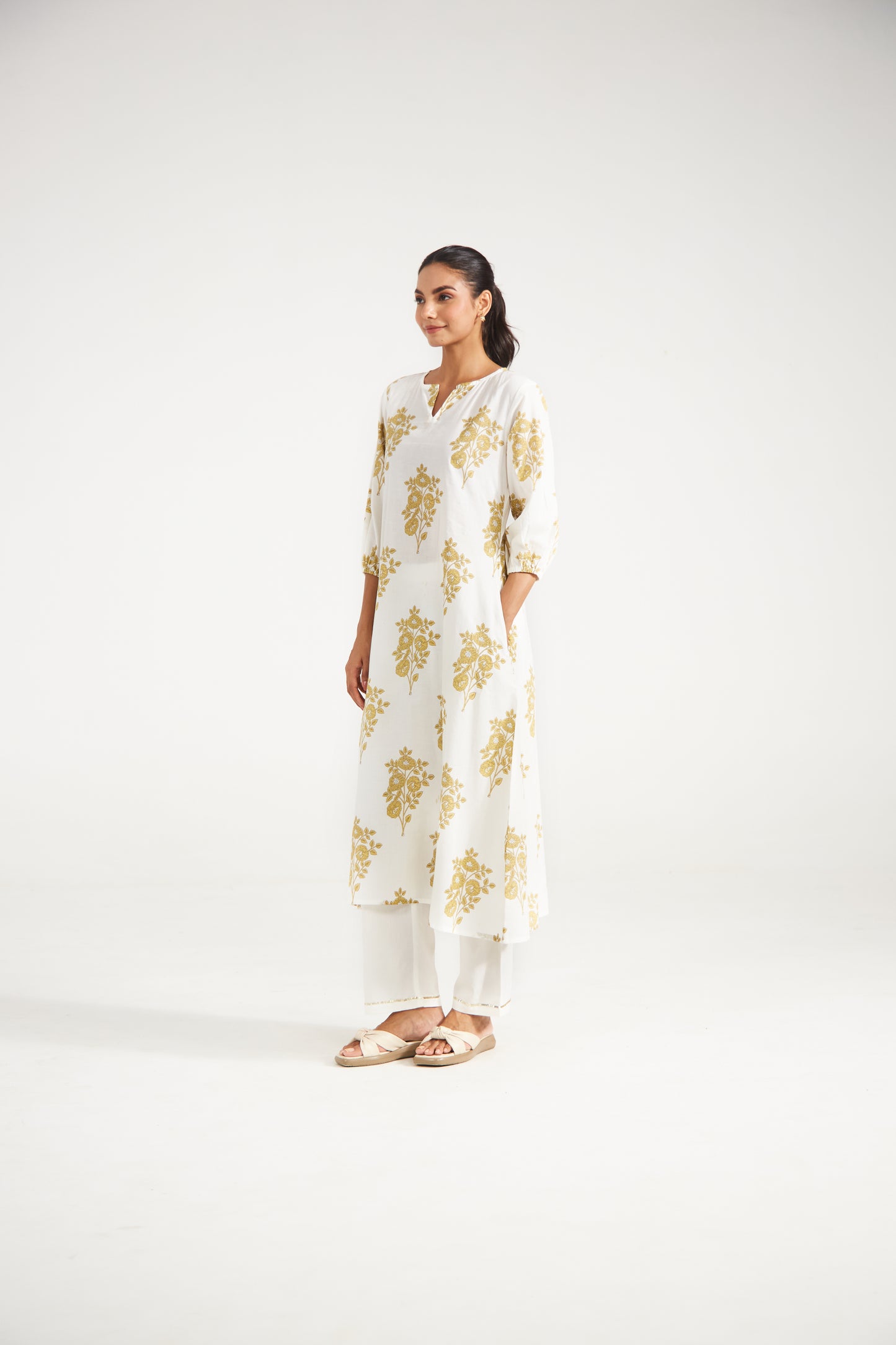Ivory Floral Tunic Set (Set Of Two)