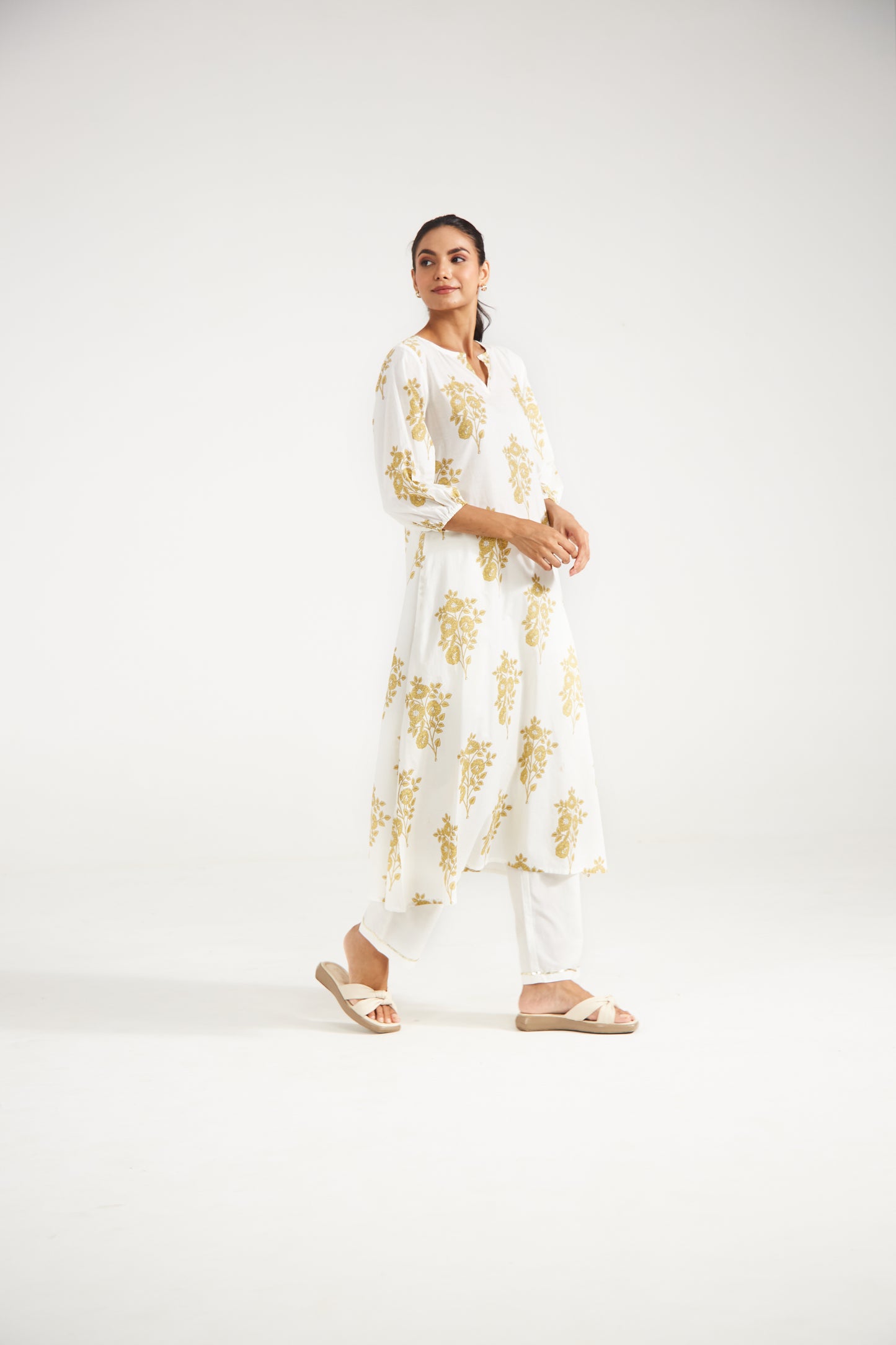Ivory Floral Tunic Set (Set Of Two)