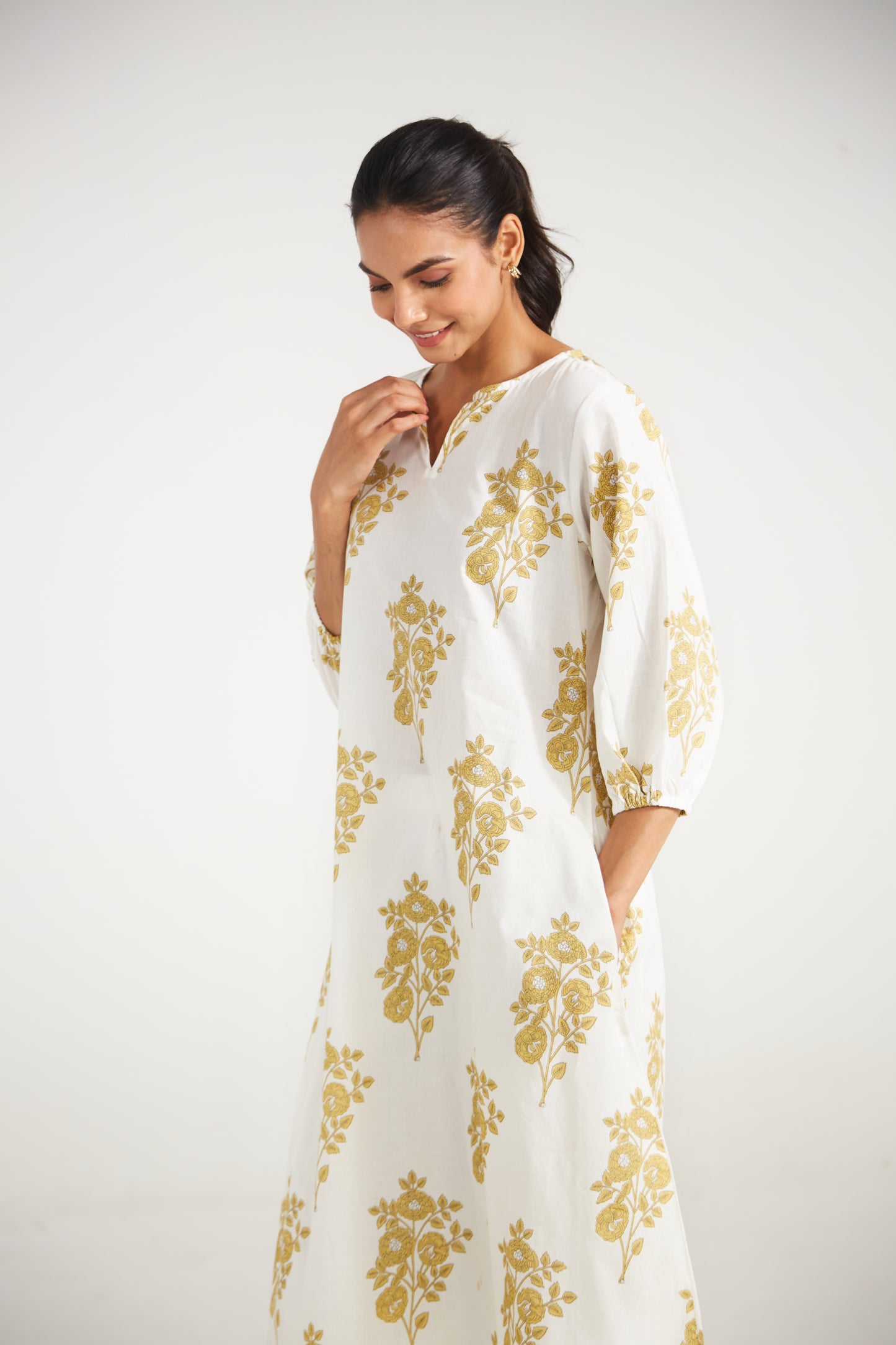 Ivory Floral Tunic Set (Set Of Two)