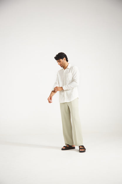 Men’s Solid White Pure Linen Shirt