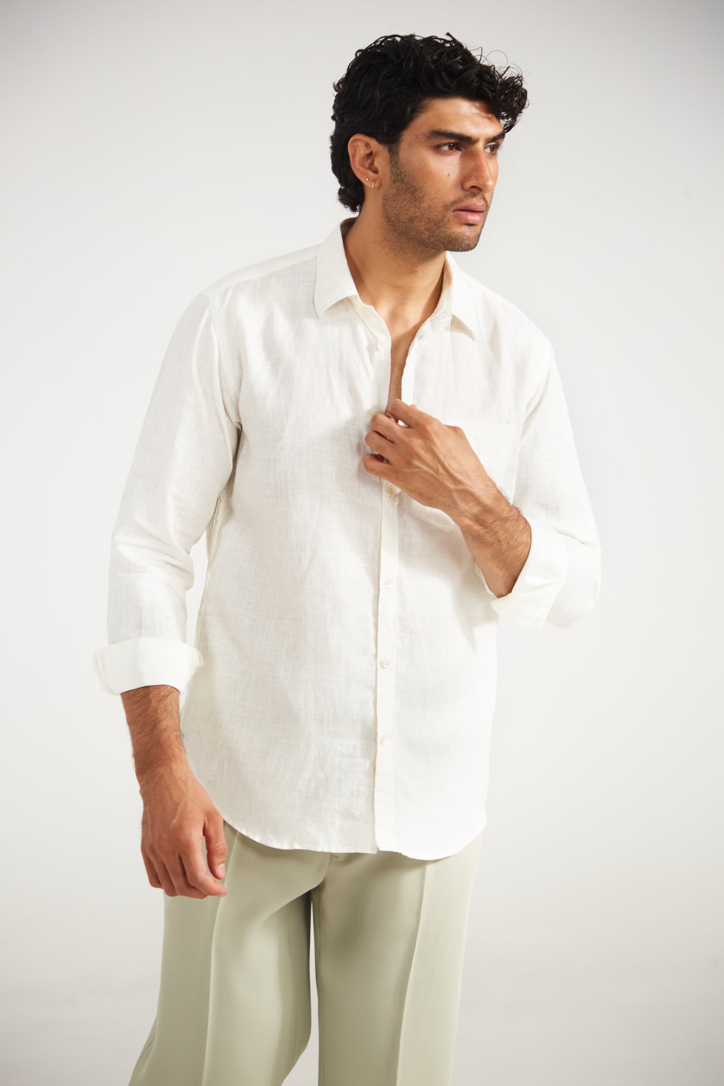 Men’s Solid White Pure Linen Shirt