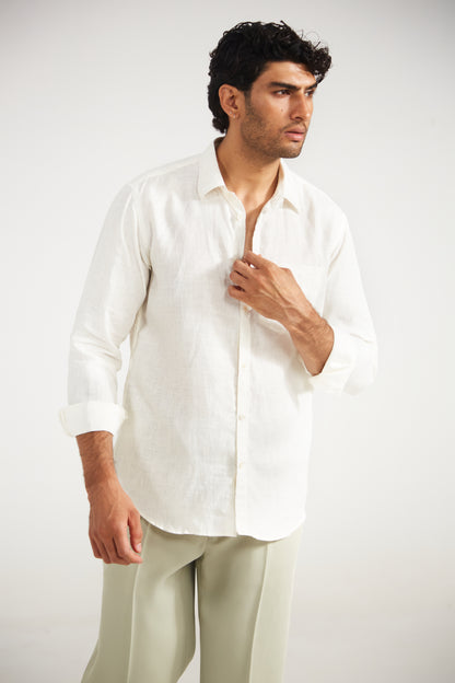 Men’s Solid White Pure Linen Shirt