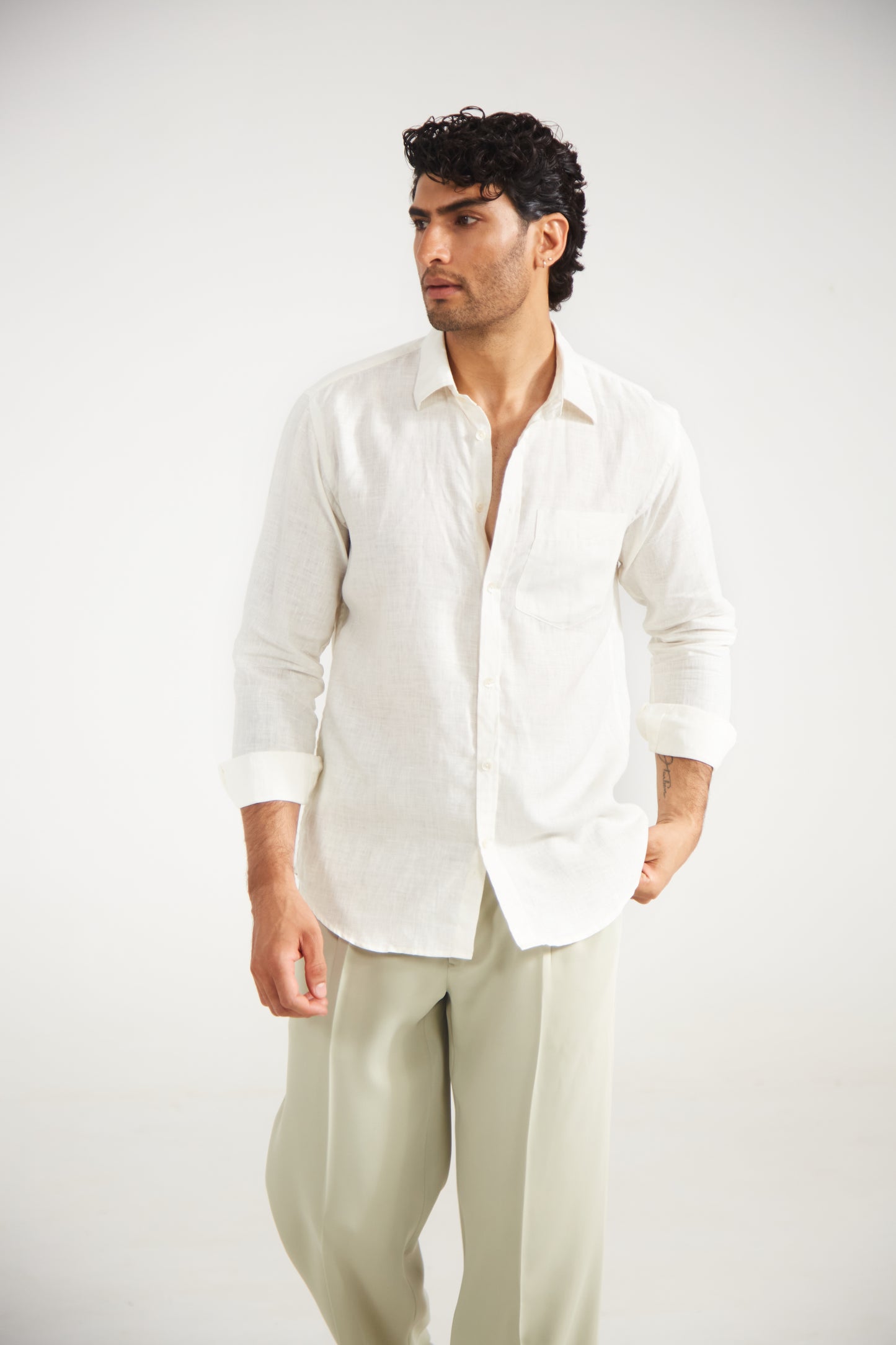 Men’s Solid White Pure Linen Shirt