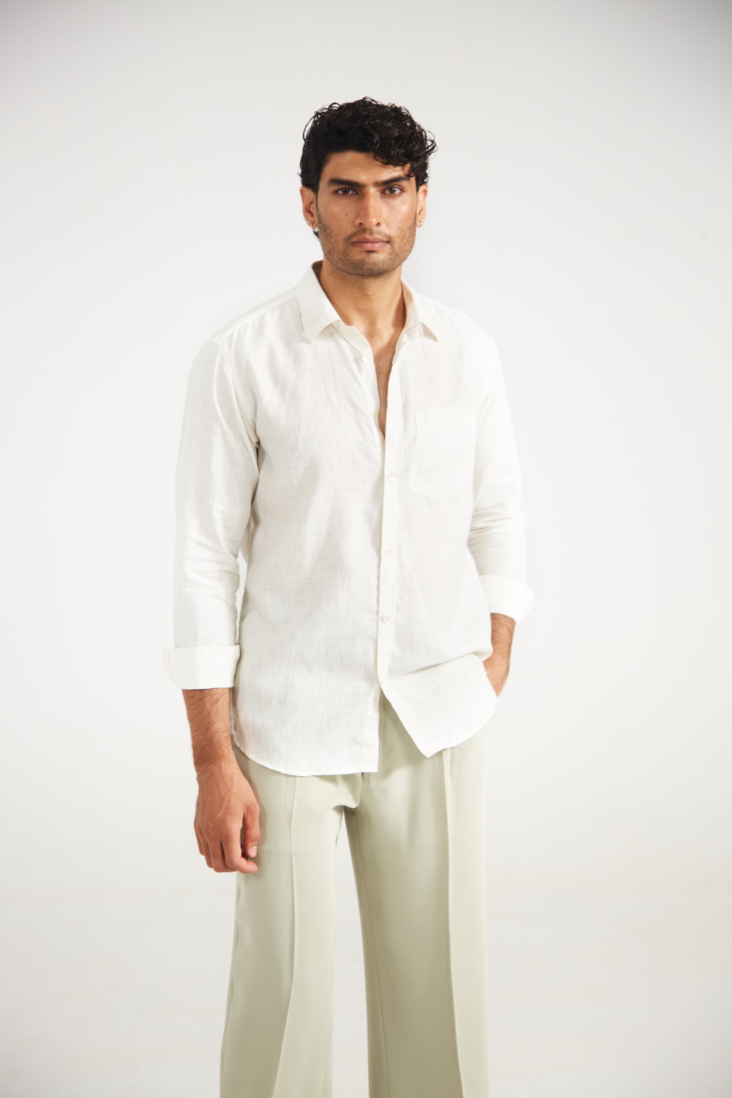 Men’s Solid White Pure Linen Shirt