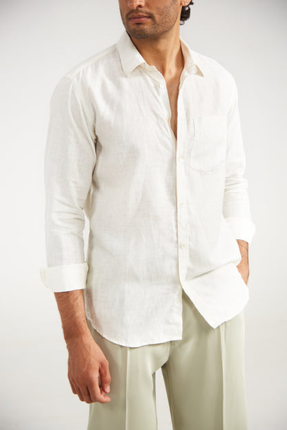 Men’s Solid White Pure Linen Shirt