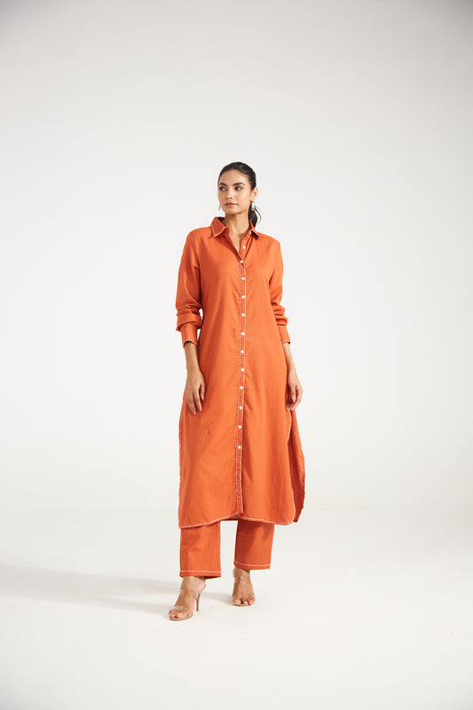 Rust Shirt Co-ord Set (Set Of Two)