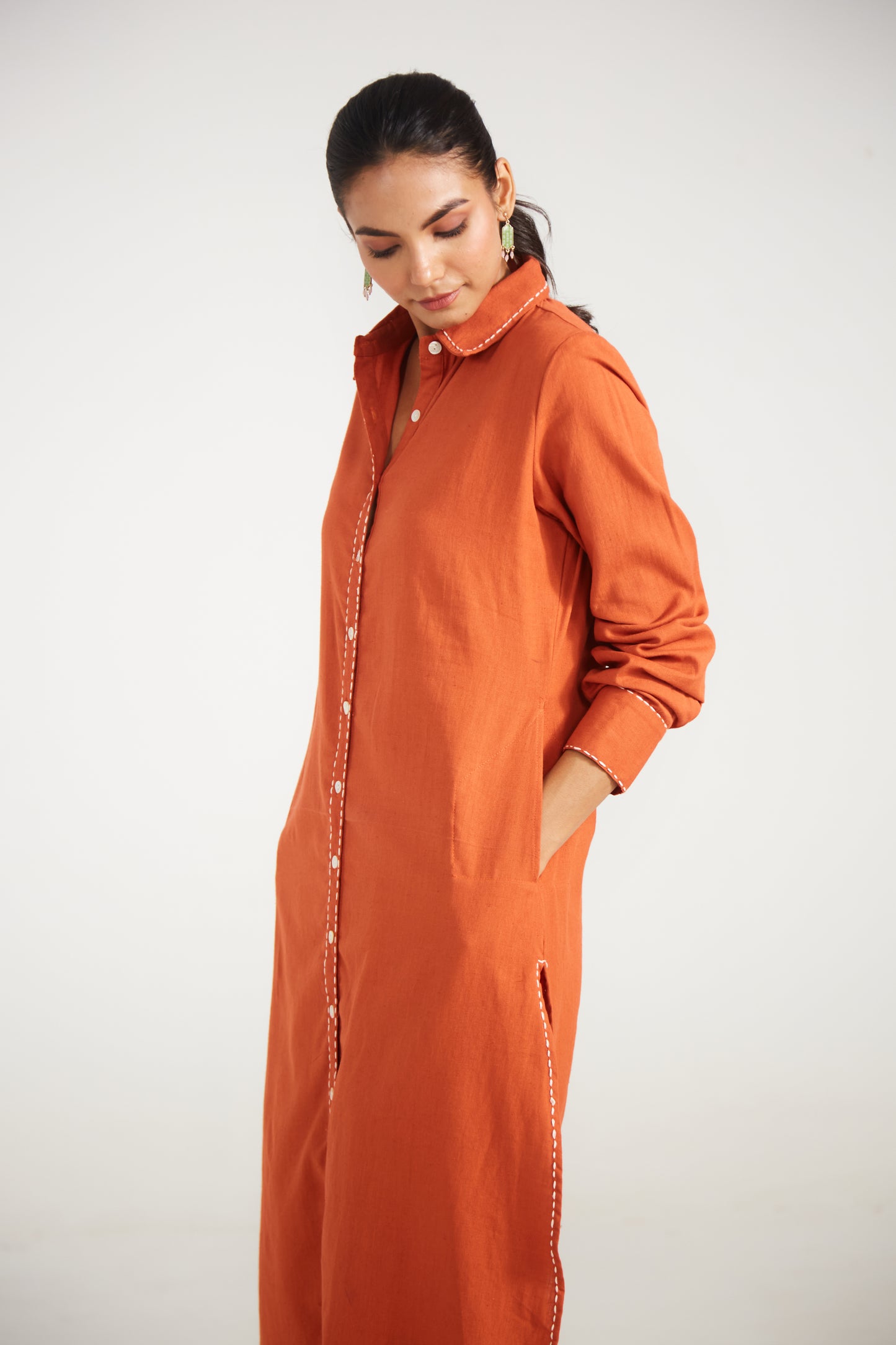 Rust Shirt Co-ord Set (Set Of Two)