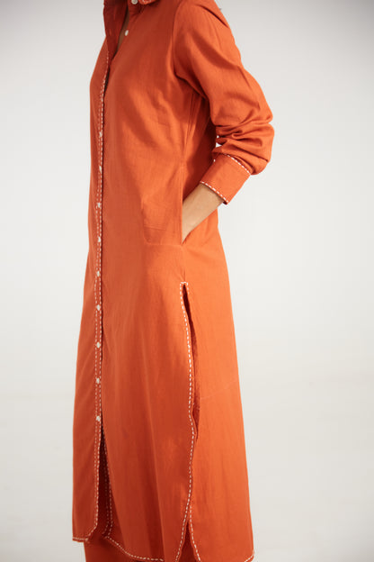 Rust Shirt Co-ord Set (Set Of Two)