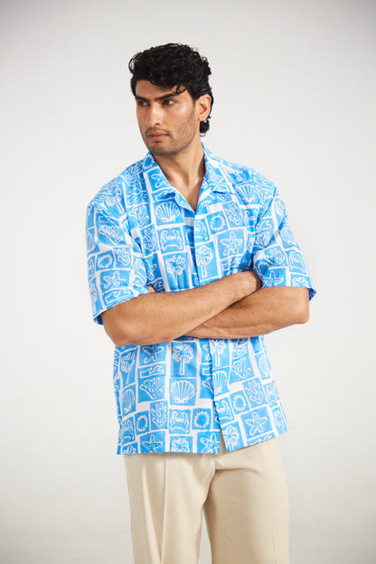 Azure Coast Printed Cotton Shirt