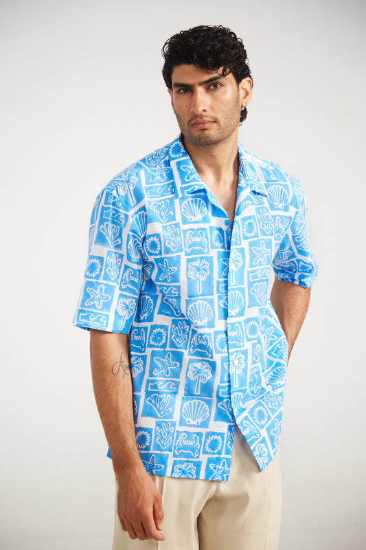 Azure Coast Printed Cotton Shirt