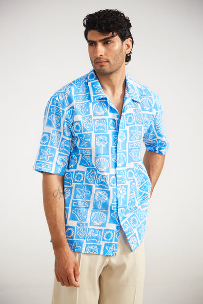 Azure Coast Printed Cotton Shirt