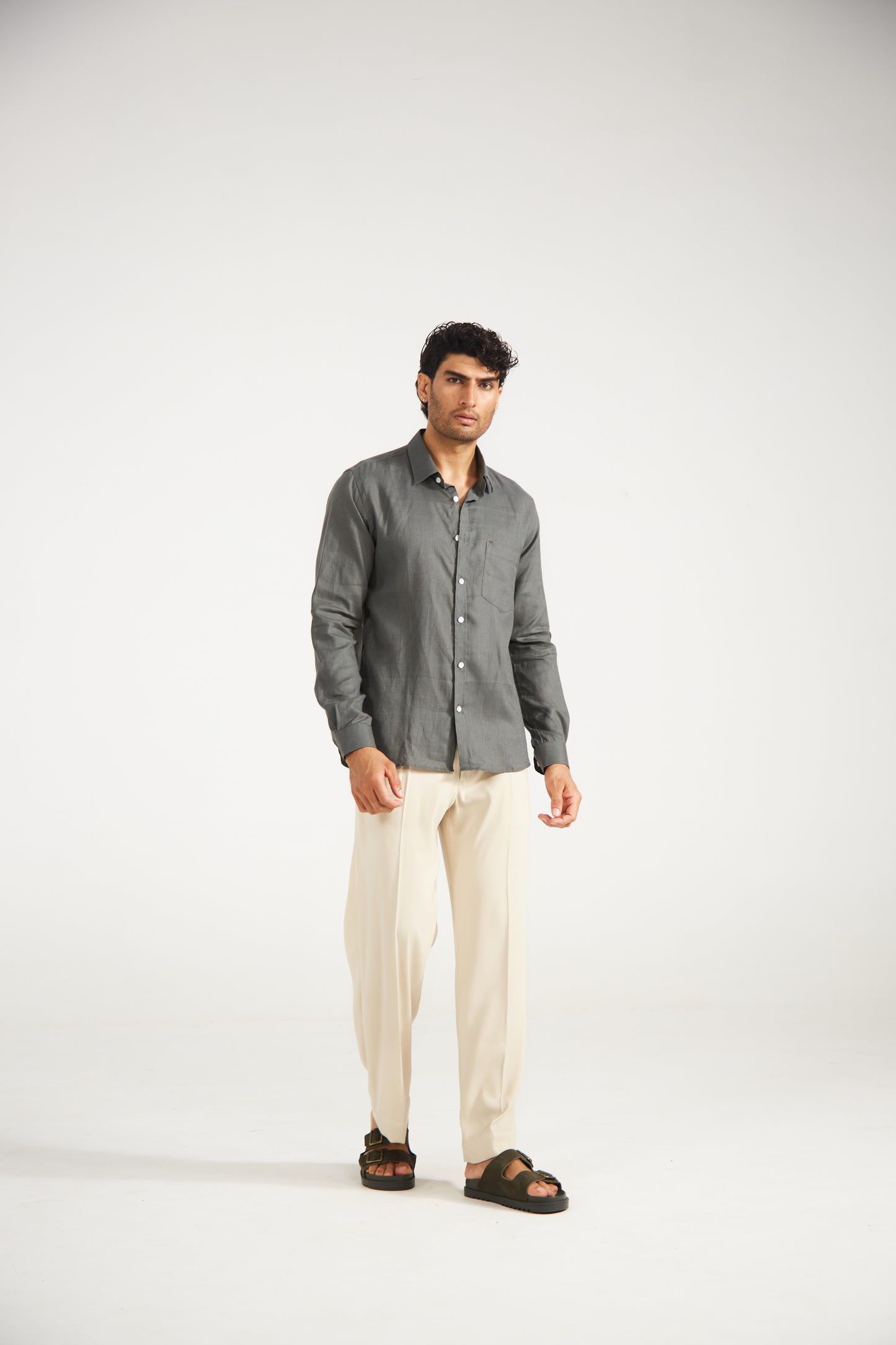 Men’s Solid Grey Pure Linen Shirt