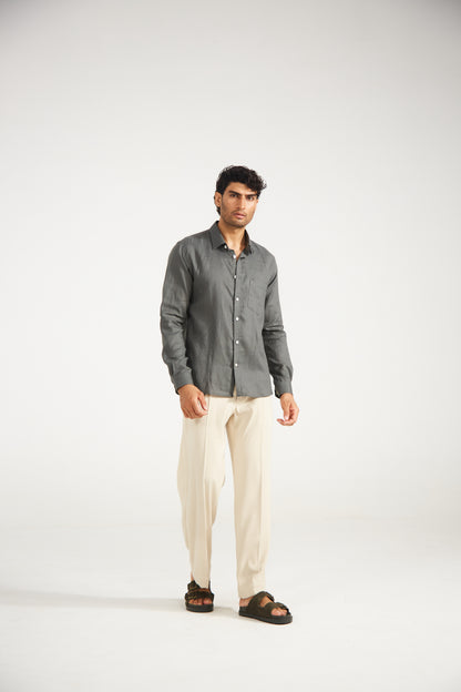 Men’s Solid Grey Pure Linen Shirt
