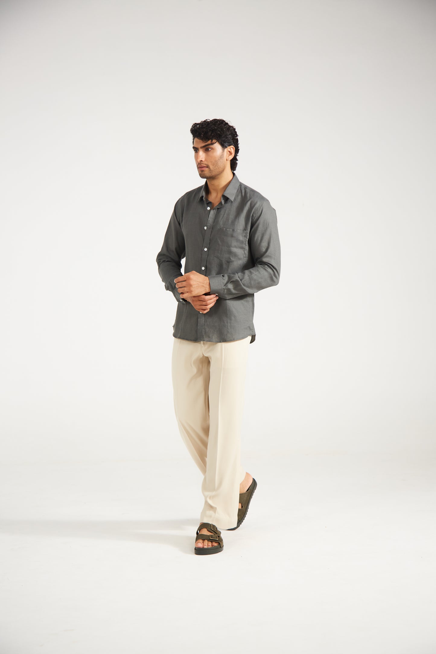 Men’s Solid Grey Pure Linen Shirt