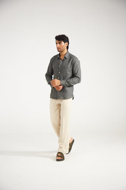 Men’s Solid Grey Pure Linen Shirt