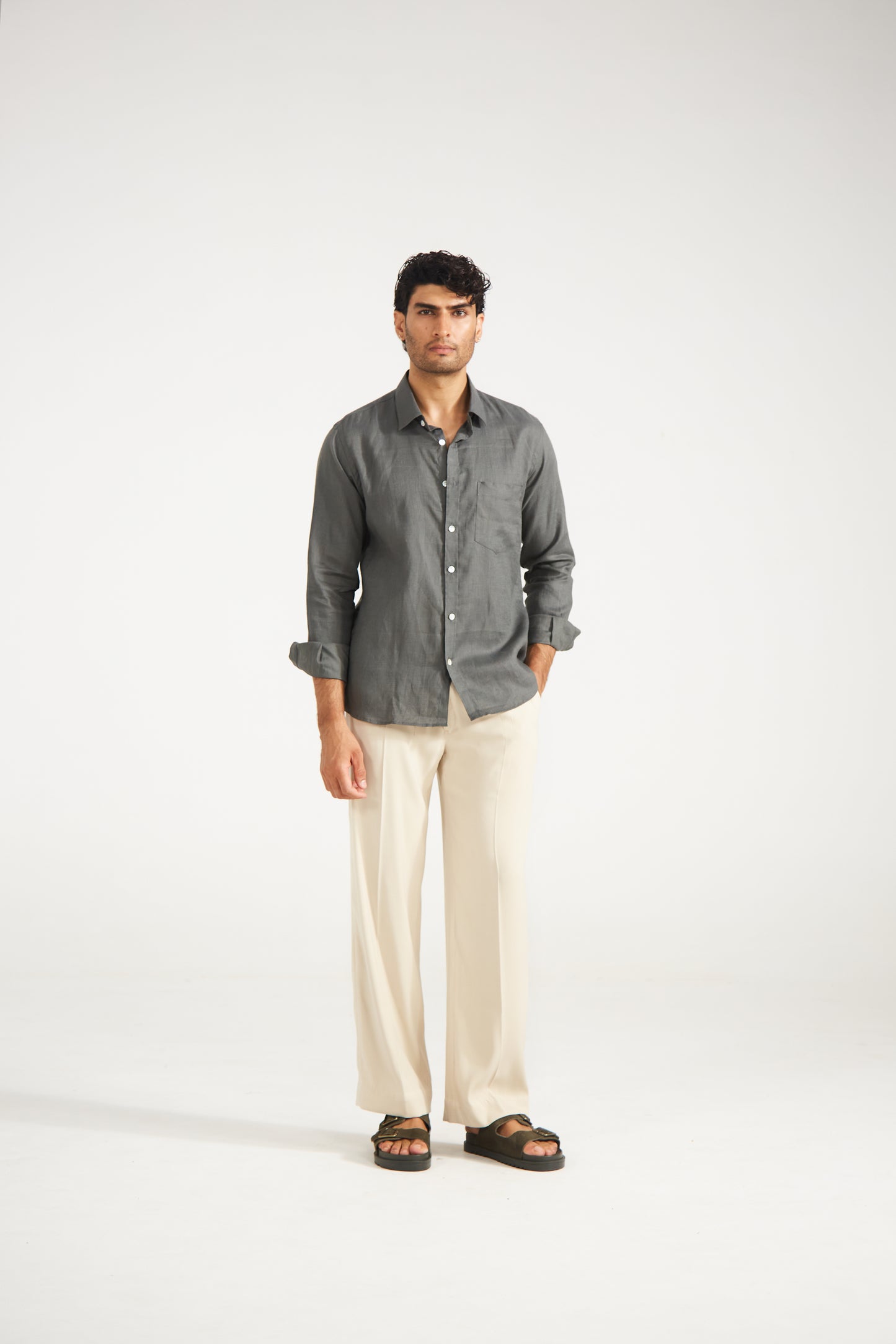 Men’s Solid Grey Pure Linen Shirt