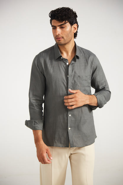 Men’s Solid Grey Pure Linen Shirt