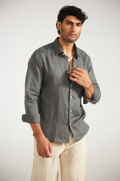 Men’s Solid Grey Pure Linen Shirt