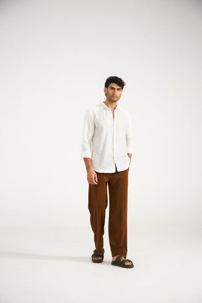 Men’s Solid White Pure Linen Shirt