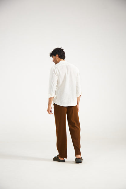 Men’s Solid White Pure Linen Shirt