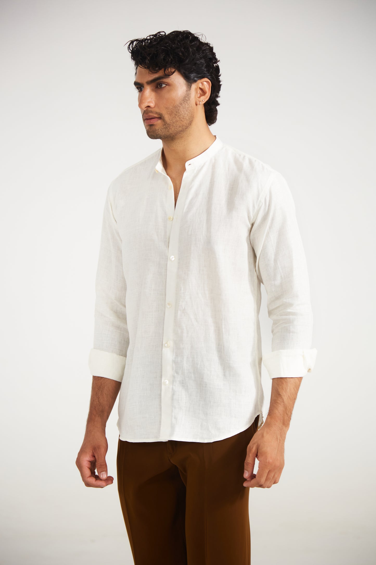Men’s Solid White Pure Linen Shirt