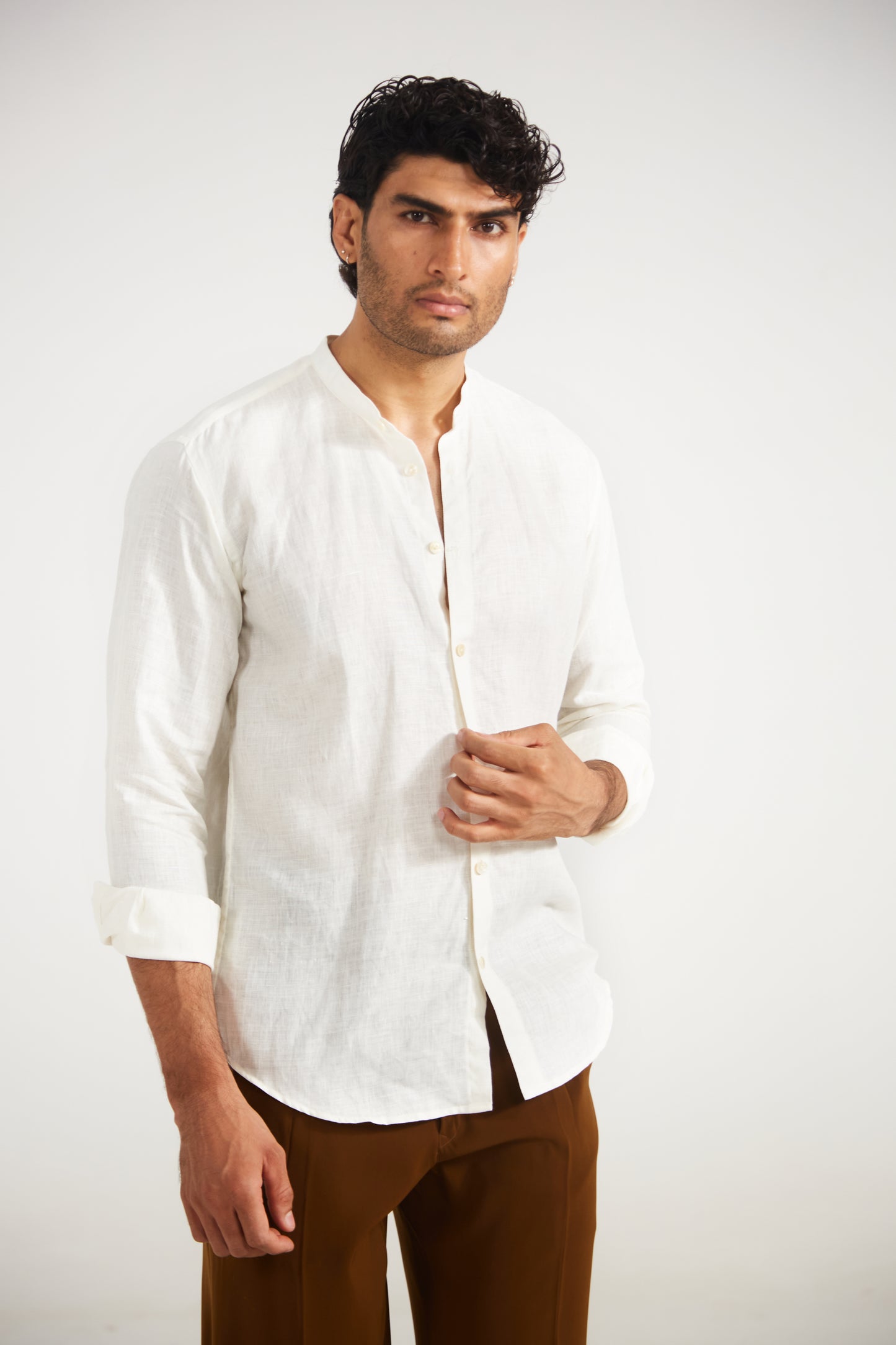 Men’s Solid White Pure Linen Shirt